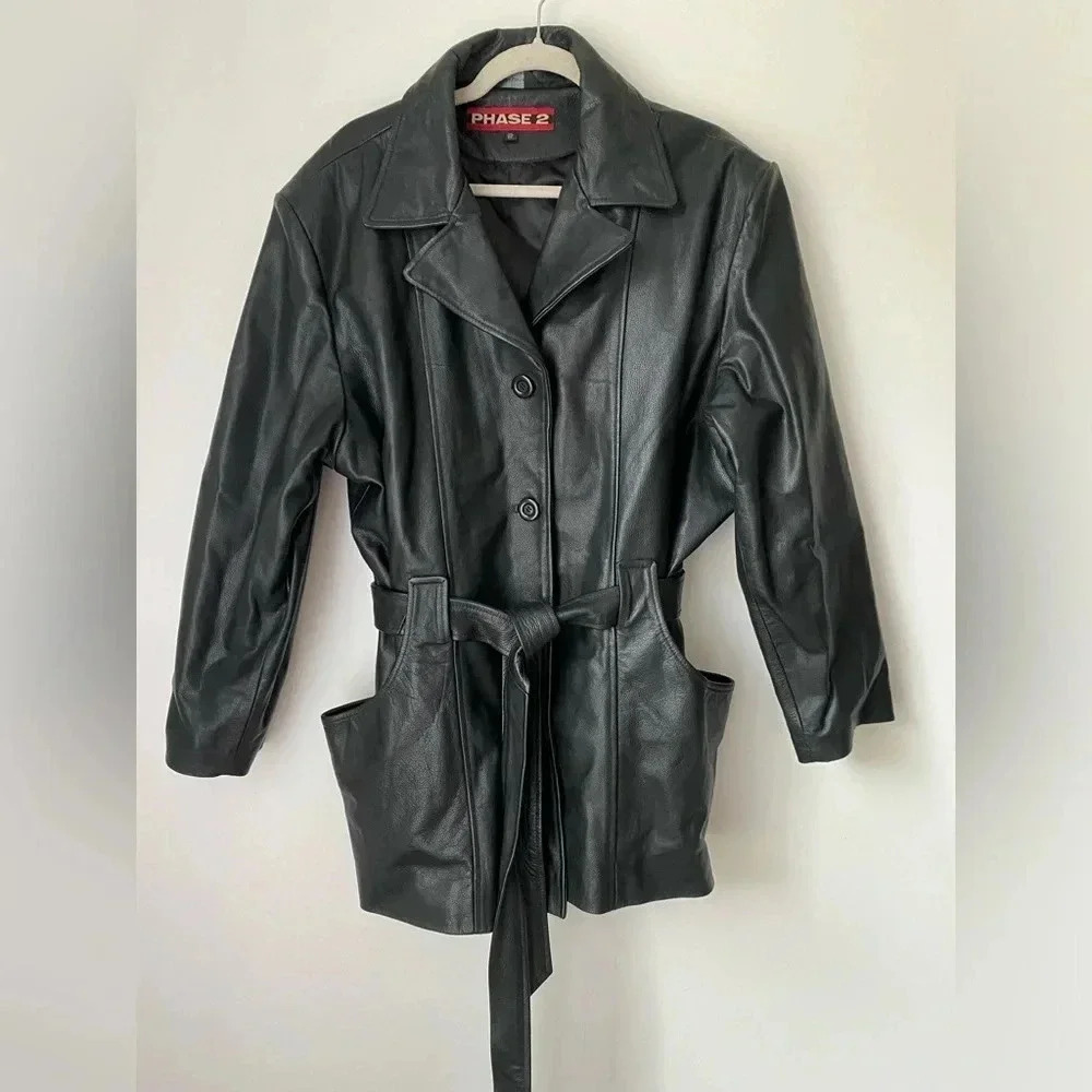 Vintage Leather Jacket Men’s 3XL Belt Tie Front Phase 2